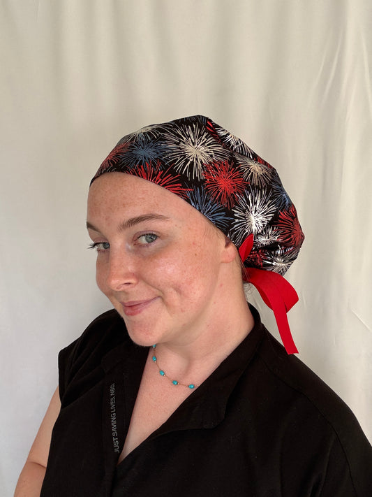 Metallic Fireworks Scrub Cap - Satin Lining Available - Multiple Styles