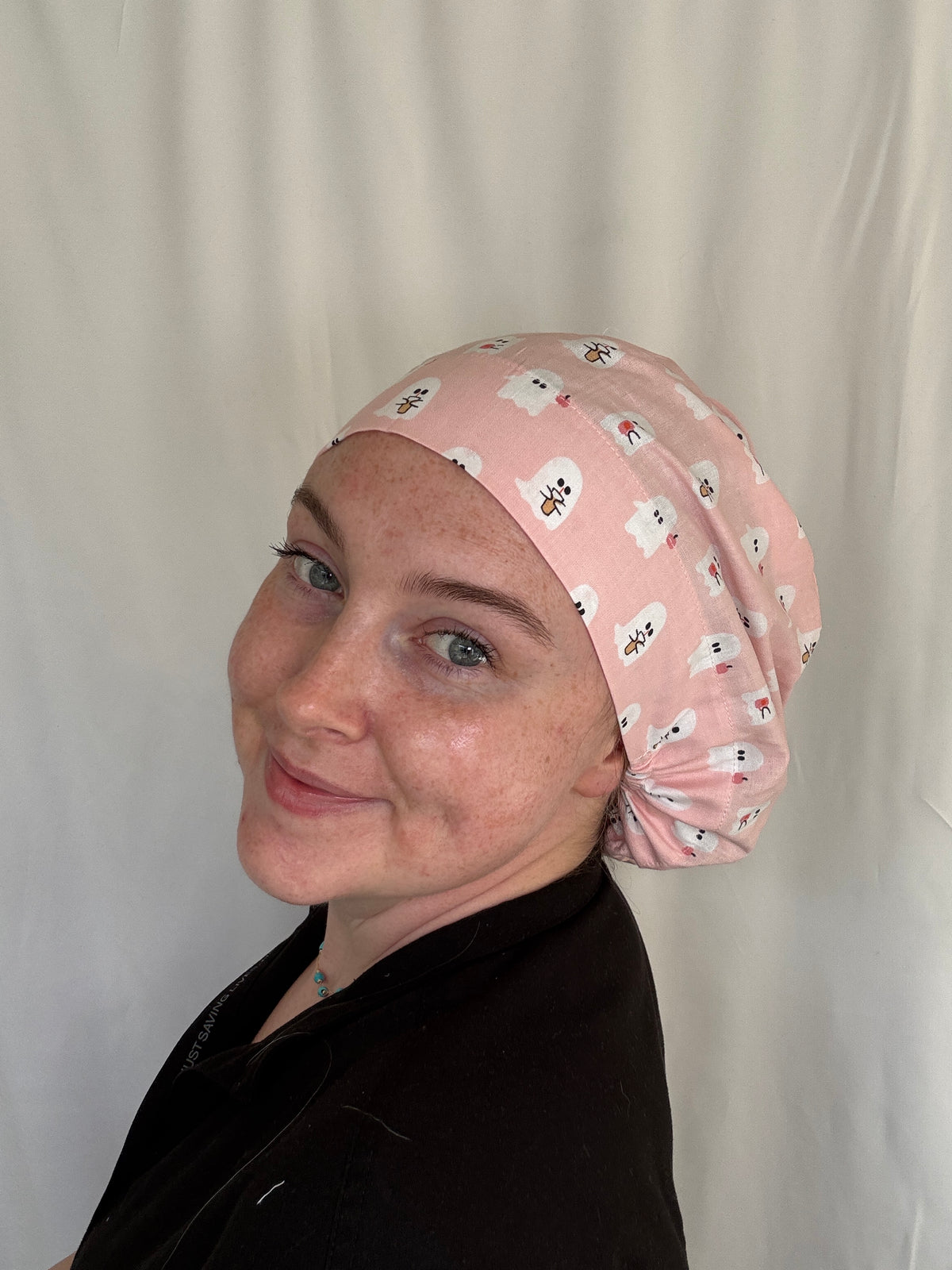 Pink Coffee Ghosts Scrub Cap - Satin Lining Available - Multiple Styles