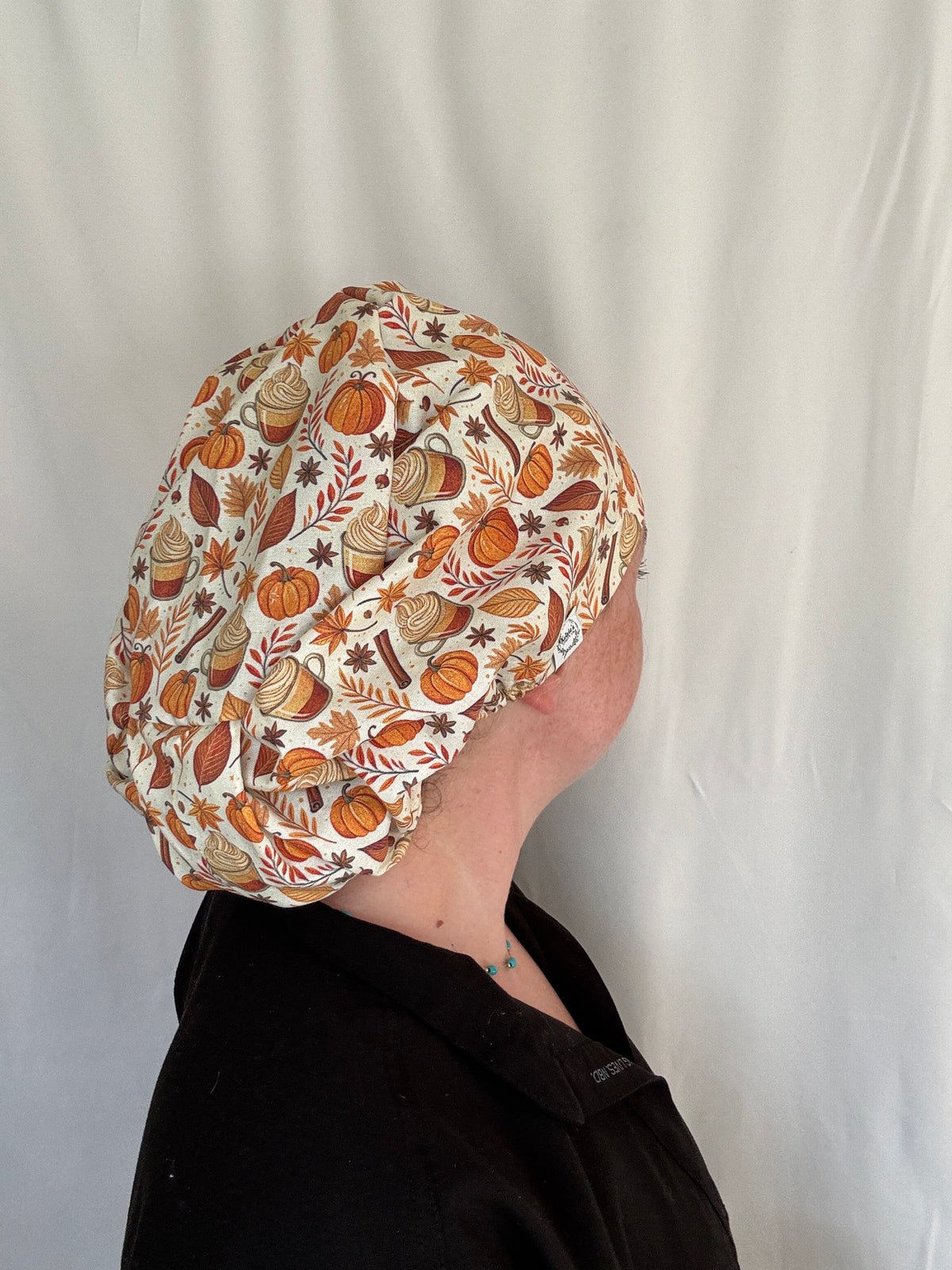 Autumn Coffee and Pumpkins Scrub Cap - Satin Lining Available - Multiple Styles