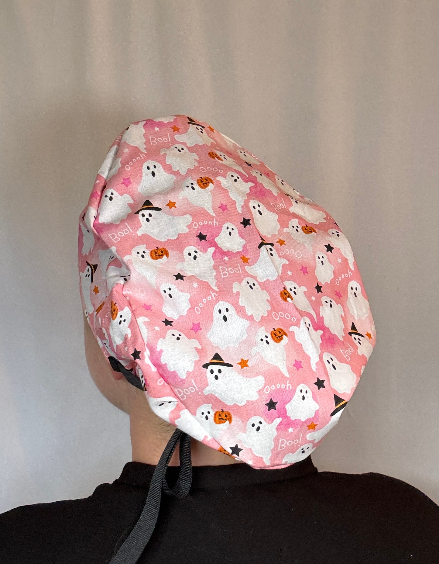 Pink "Boo" Ghosts Scrub Cap - Satin Lining Available - Multiple Styles