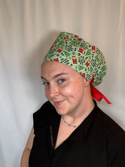 Roc'n around the Christmas Tree Scrub Cap - Satin Lining Available - Multiple Styles