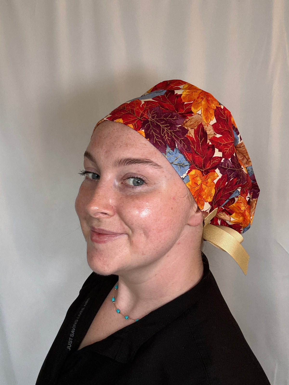 Leaves w/ Metallic Scrub Cap - Satin Lining Available - Multiple Styles