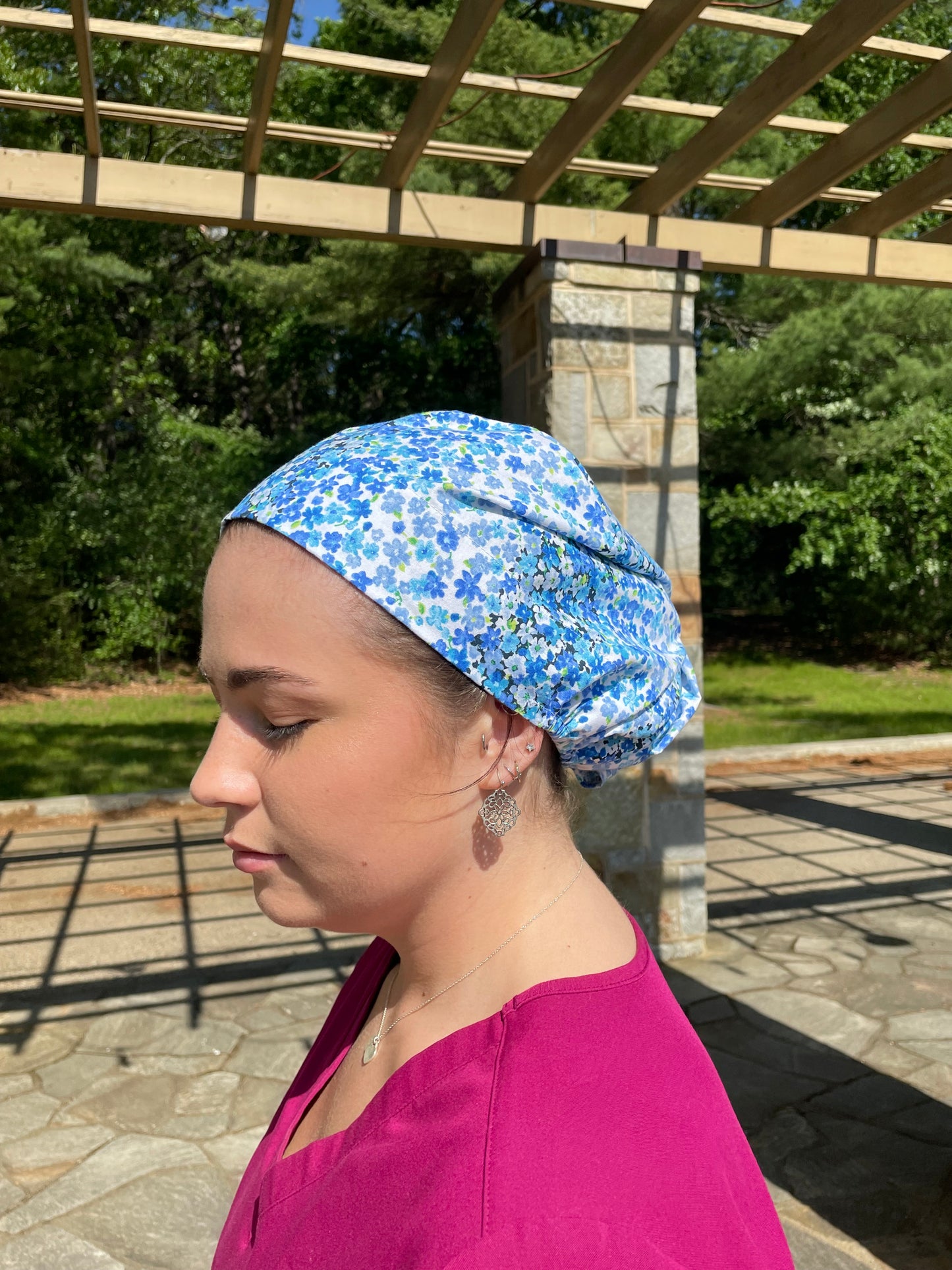 Small Blue Floral Scrub Cap - Multiple Styles