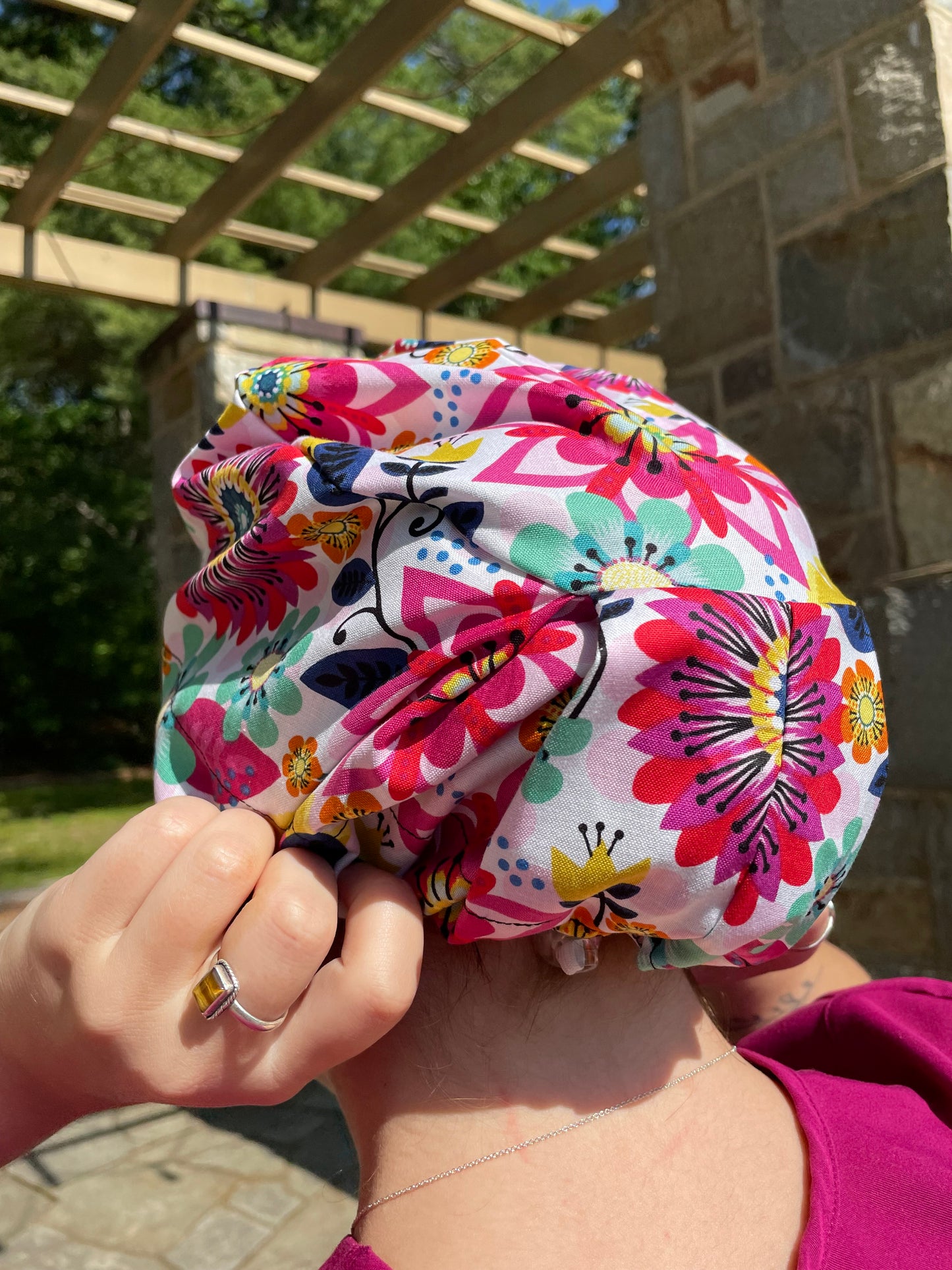 Pink Bright Floral Scrub Cap - Multiple Styles