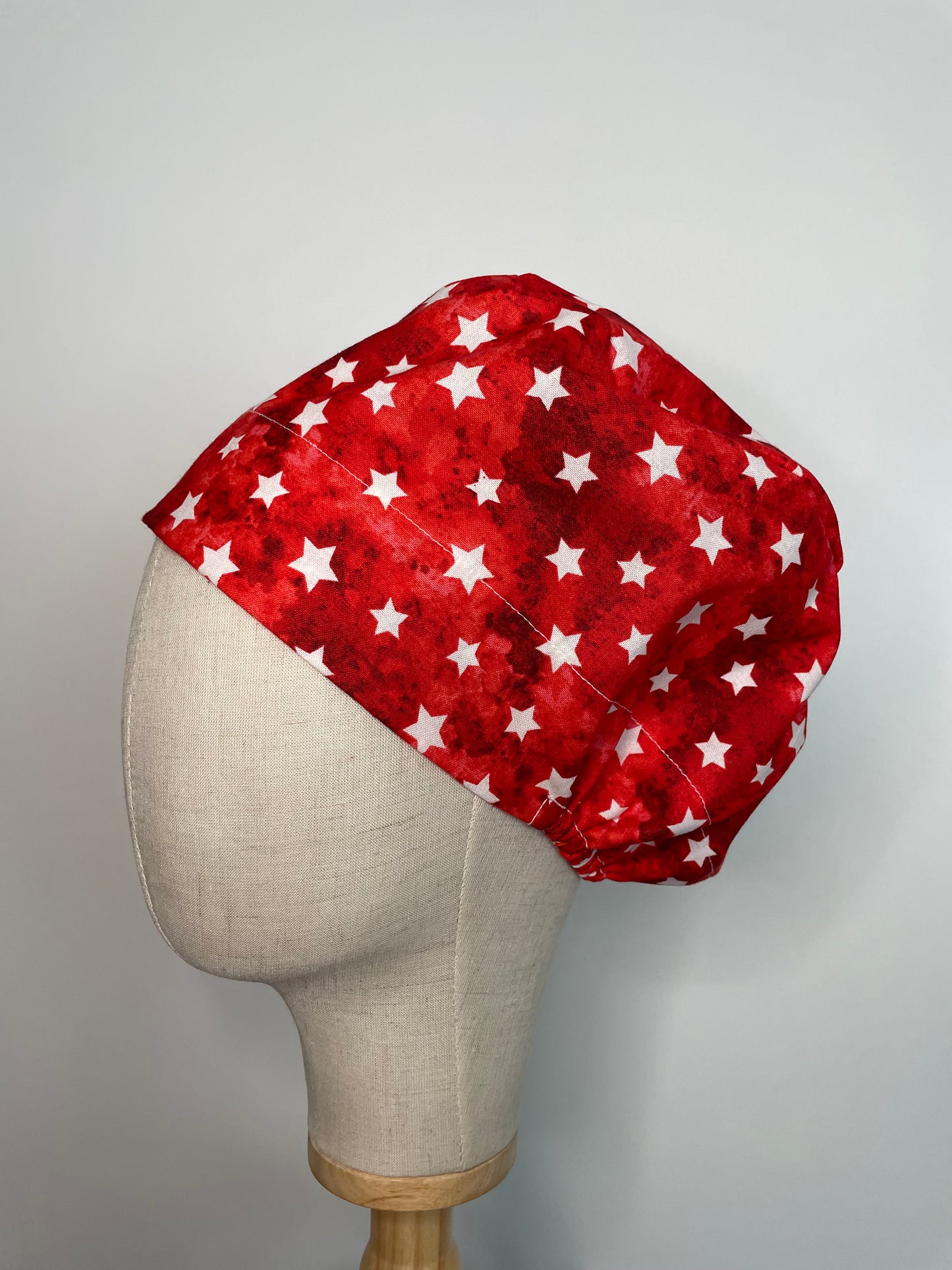 Patriotic Stars on Red Scrub Cap - European Style