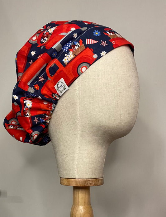 Red Truck with Fireworks Scrub Cap - European Style