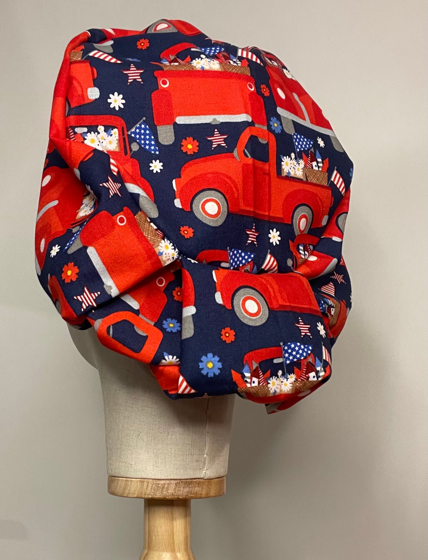 Red Truck with Fireworks Scrub Cap - European Style